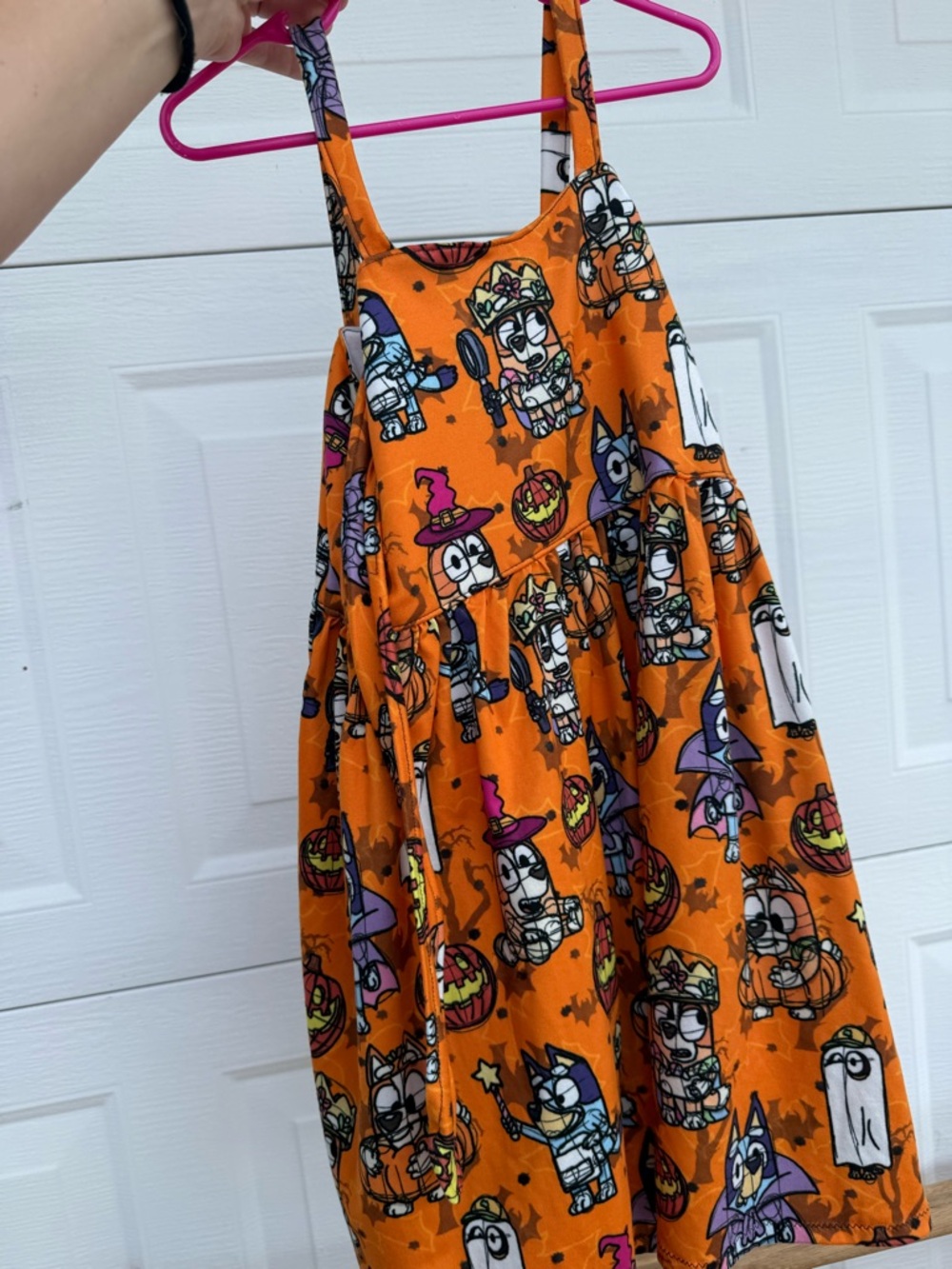 Girls Orange Halloween Character Bluey and Bingo Disney Print Casual Dress